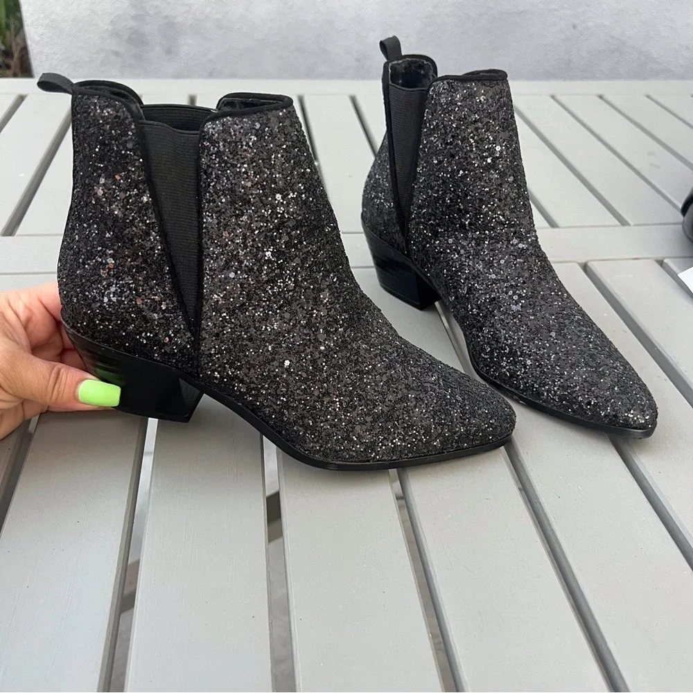 ZARA BLACK GLITTER ANKLE BOOTS BLOCK HEEL SIZE 36
